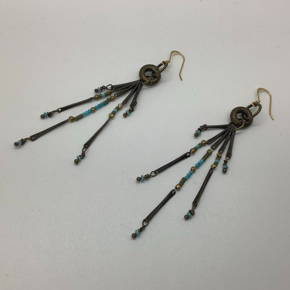 Brass and Turquoise Dangle Earrings